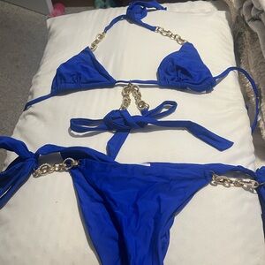 Blue Chain-Accent Bikini Set